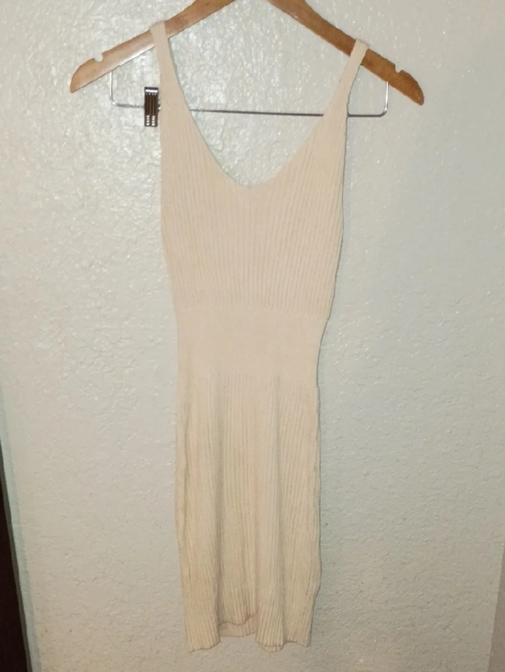 Cream Ribbed V-Neck Knit Sundress - Picture 1 of 1